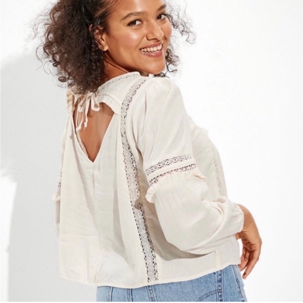 American Eagle Outfitters Cream Tie Front Blouse